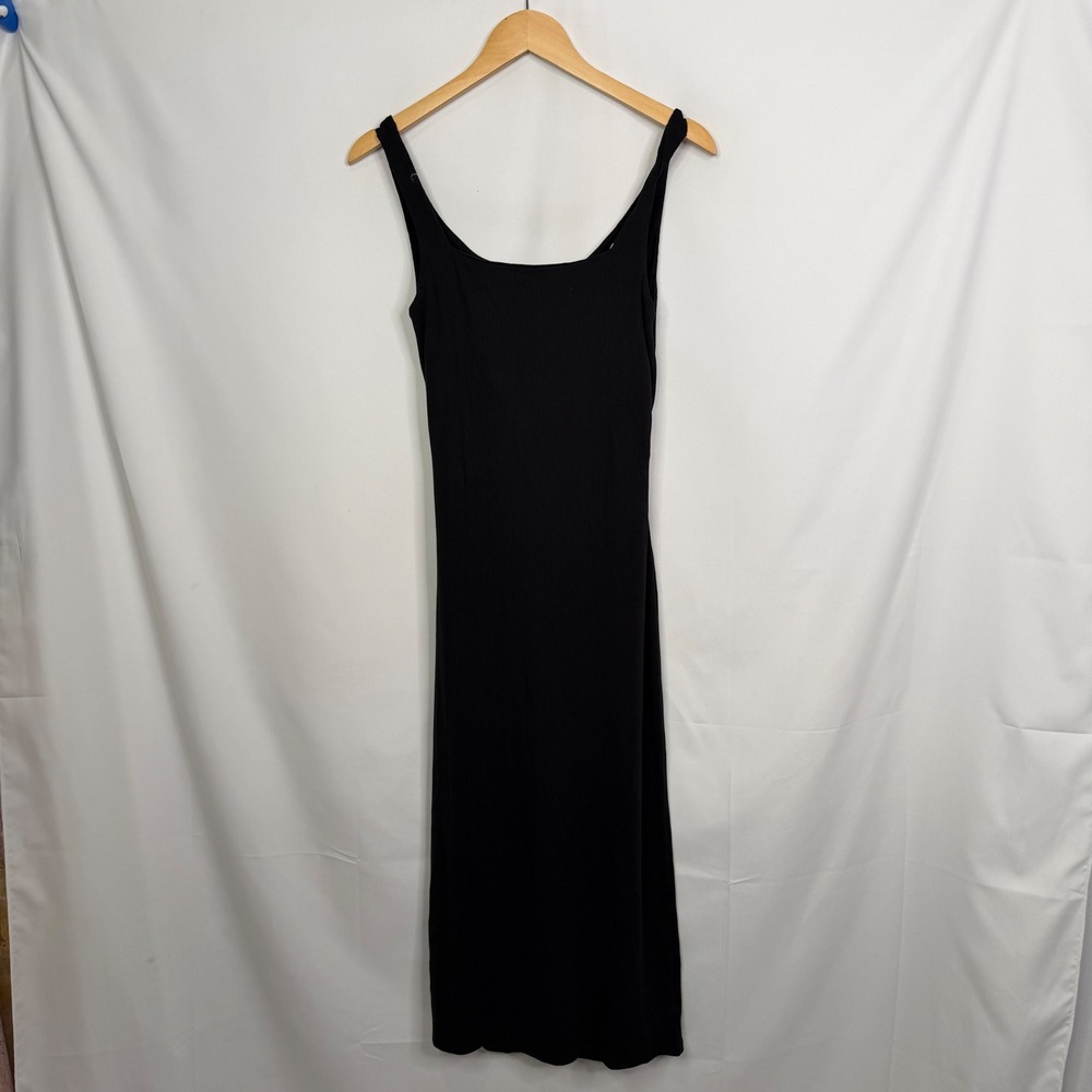 Nine Britton Black Ribbed Square Neck Twist Back Cutout Midi Dress Medium NWT - Picture 4 of 9